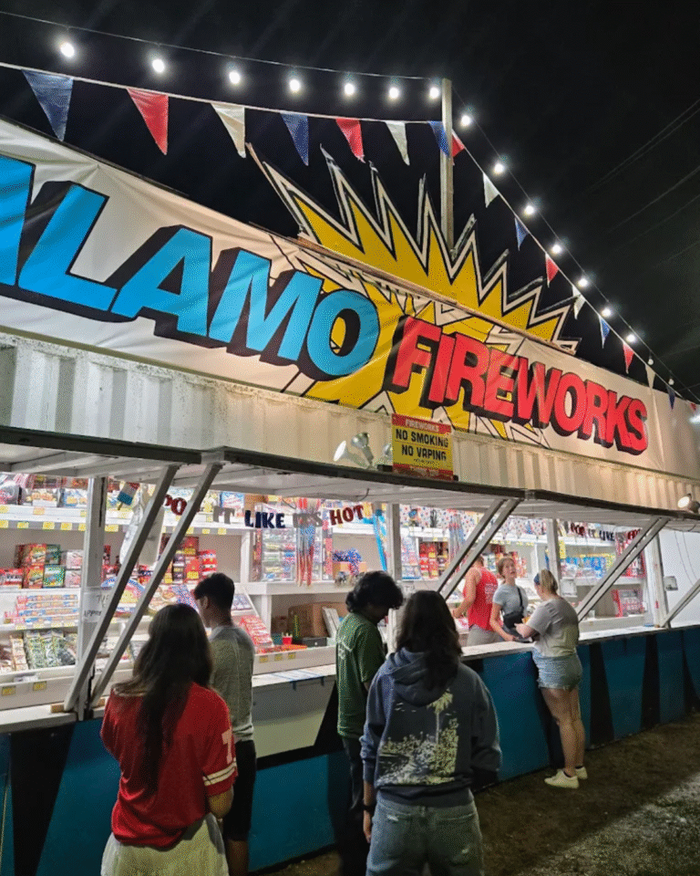 Alamo Fireworks Stand in Universal City night